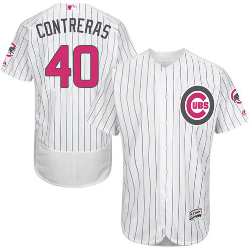 Cubs #40 Willson Contreras White(Blue Strip) Flexbase Authentic Collection Mother's Day Stitched MLB Jersey